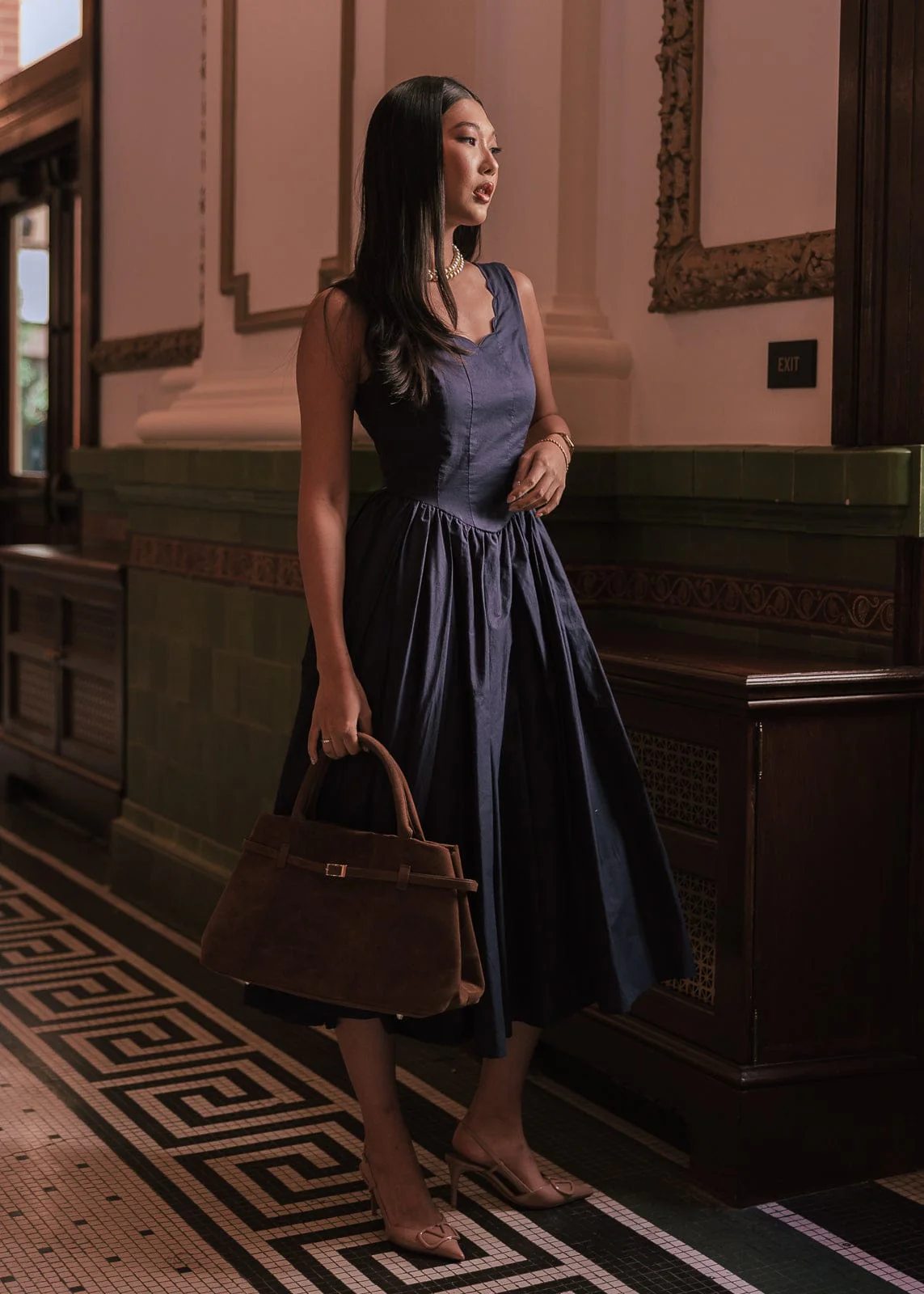 Nantucket Grove Scalloped Midi Work Dress - Navy - Image 7