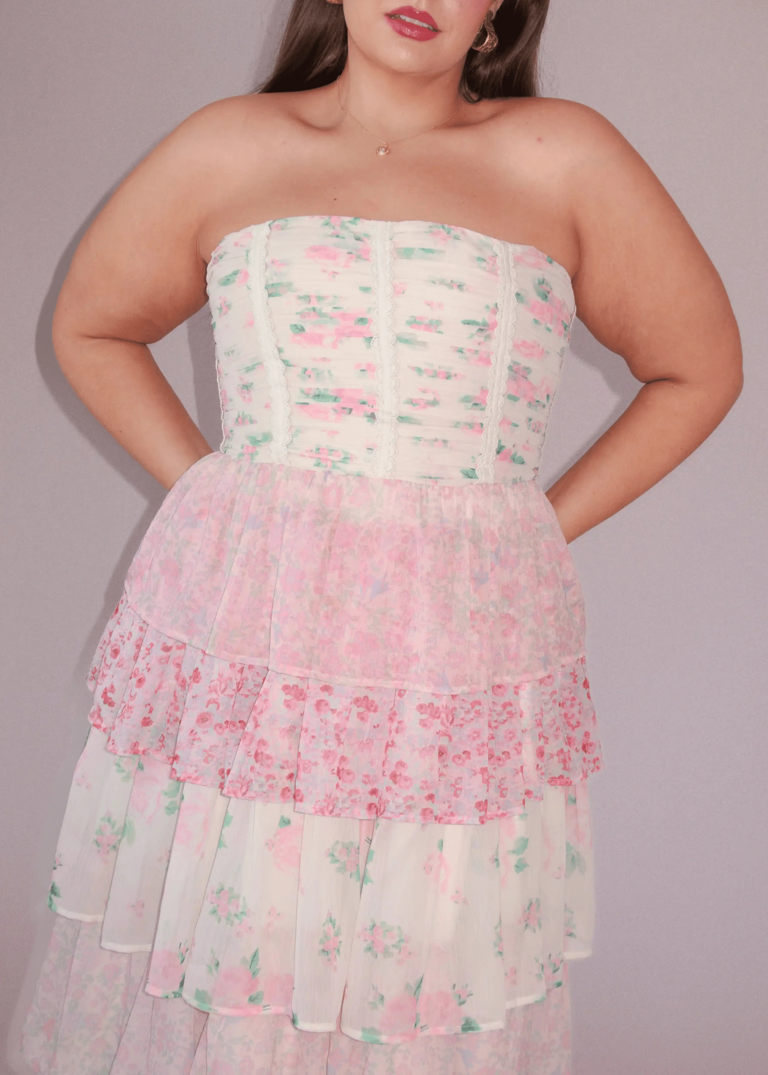 Rosemary Strapless Tiered Maxi Dress - Pink