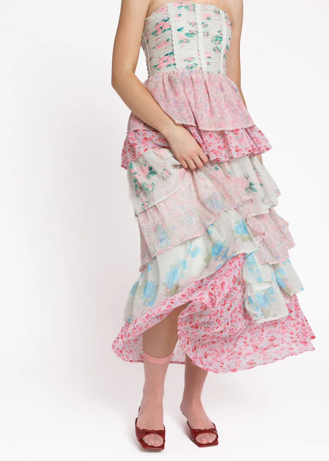 Rosemary Strapless Tiered Maxi Dress - Pink - Image 7