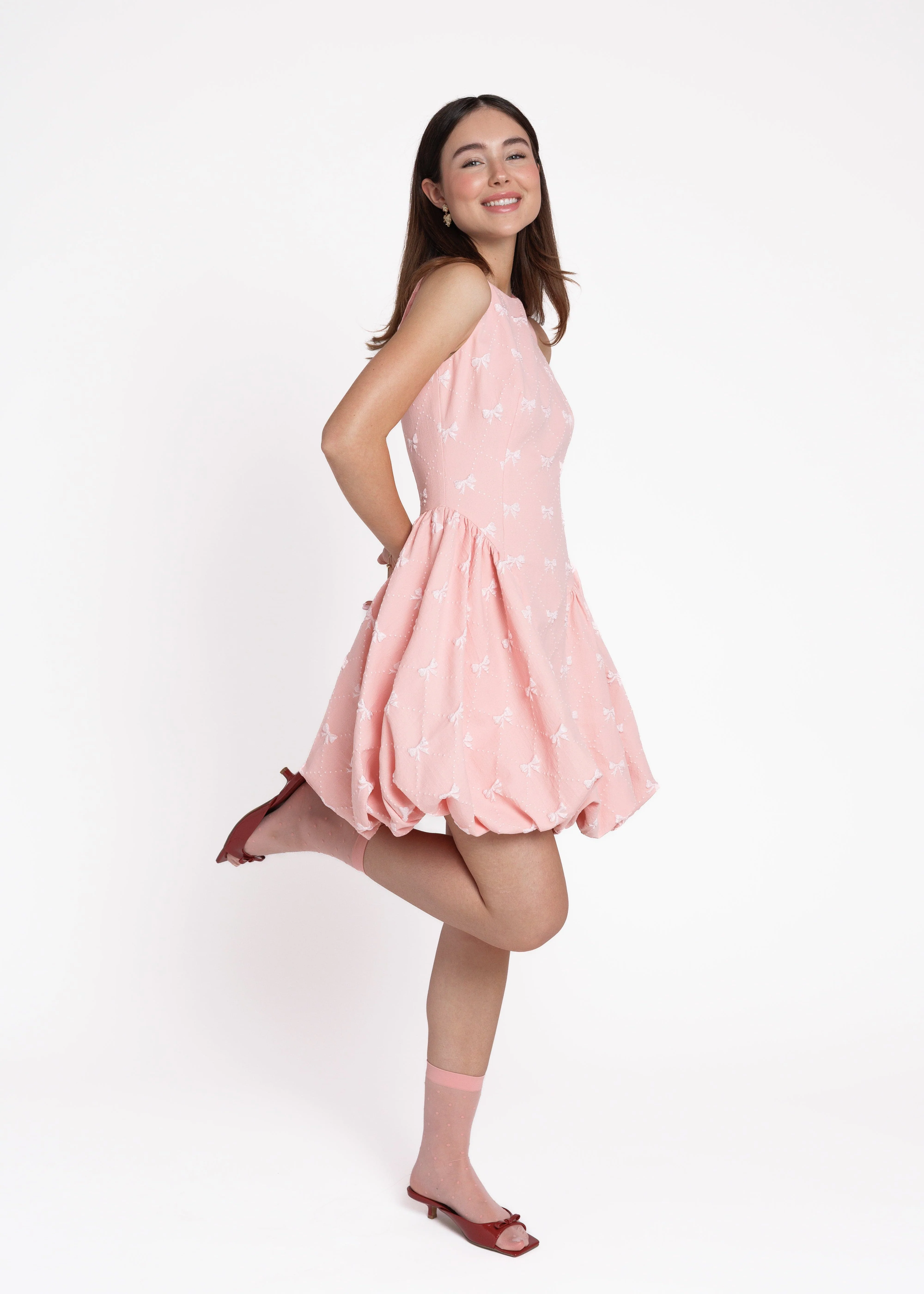 Scarlett Bubble Hem Mini Dress - Pink - Image 3
