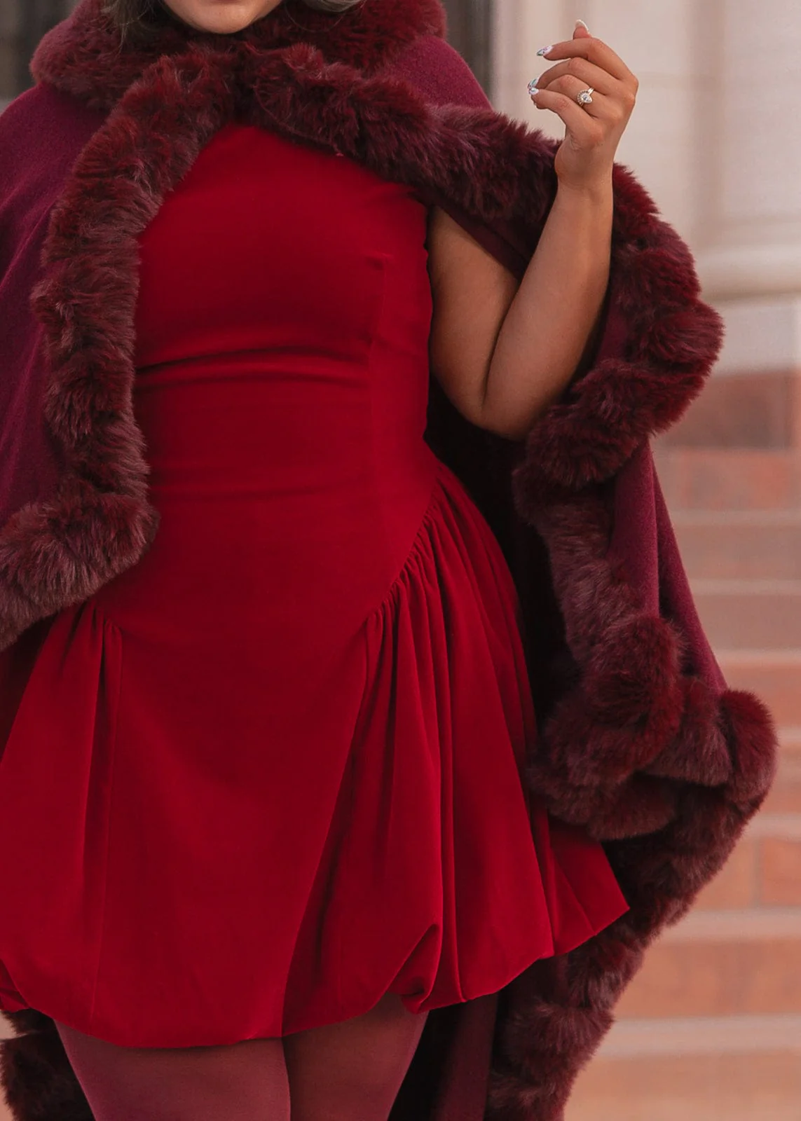 Scarlett Mini Velvet Drop Waist Dress - Red - Image 11
