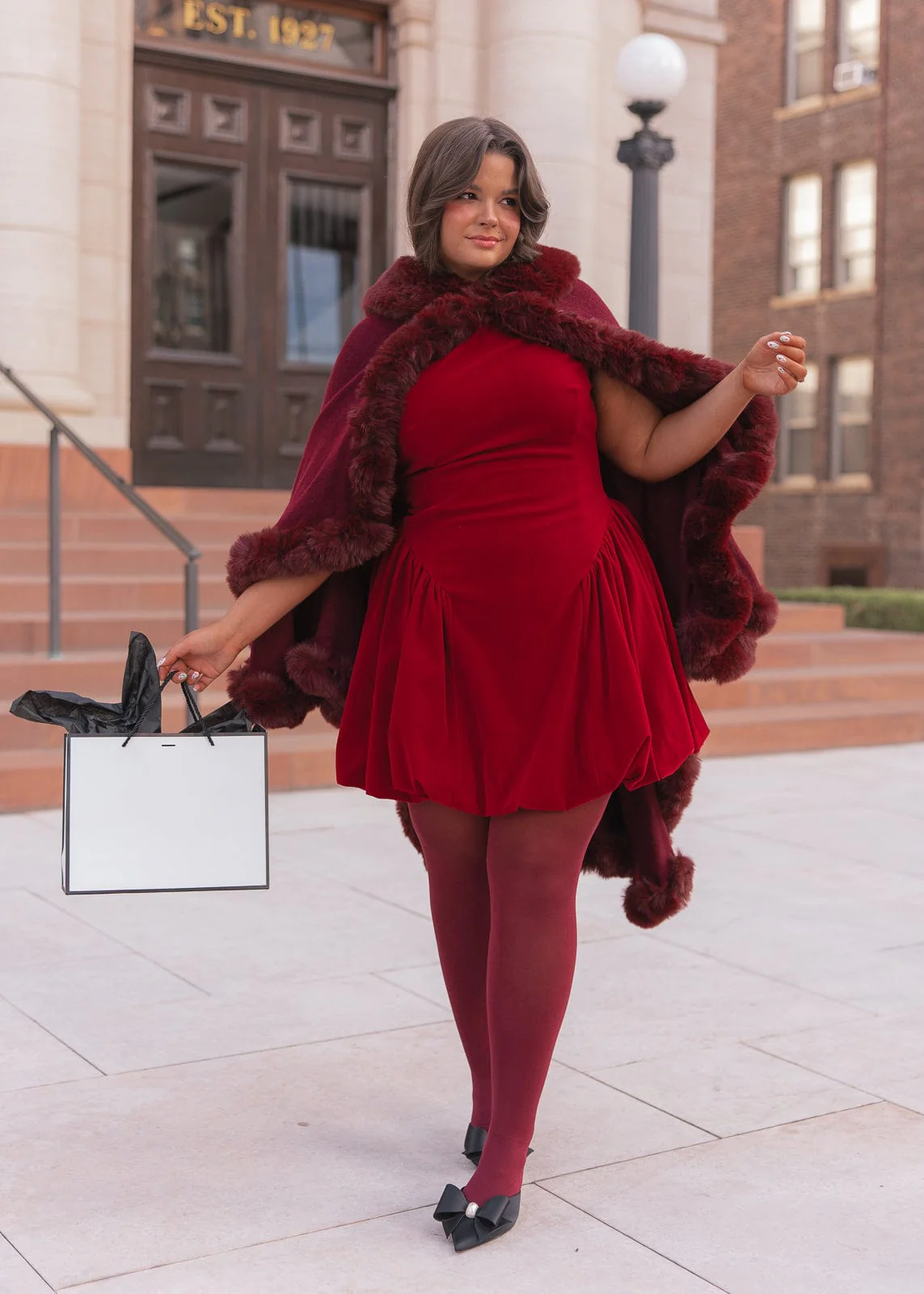 Scarlett Mini Velvet Drop Waist Dress - Red - Image 8