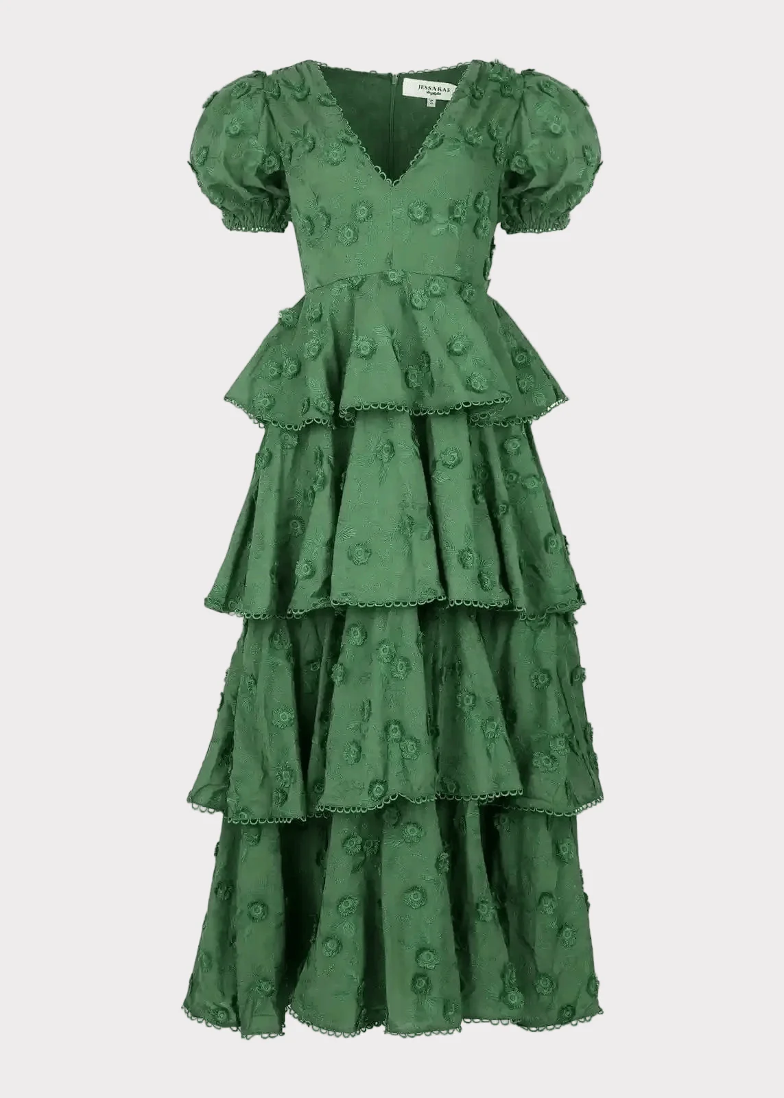 Sloane Puff Sleeve Tiered Cotton Floral V-Neck Maxi Dress - Green - Image 2