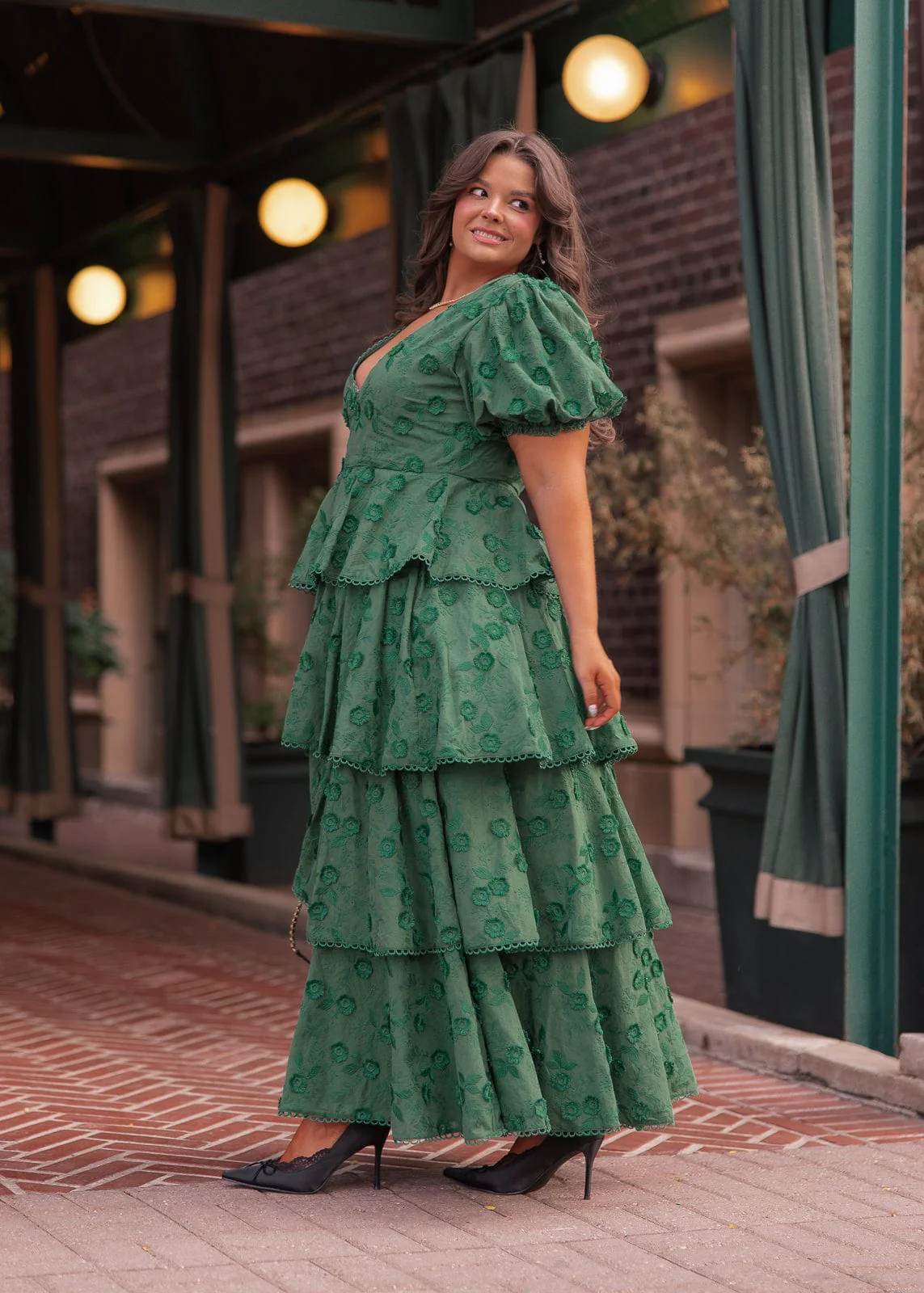 Sloane Puff Sleeve Tiered Cotton Floral V-Neck Maxi Dress - Green - Image 5