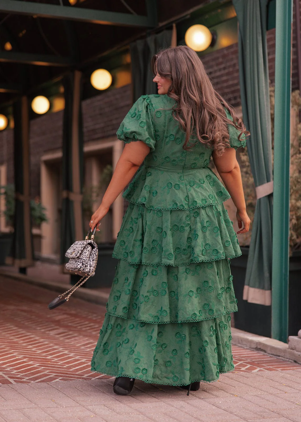 Sloane Puff Sleeve Tiered Cotton Floral V-Neck Maxi Dress - Green - Image 7