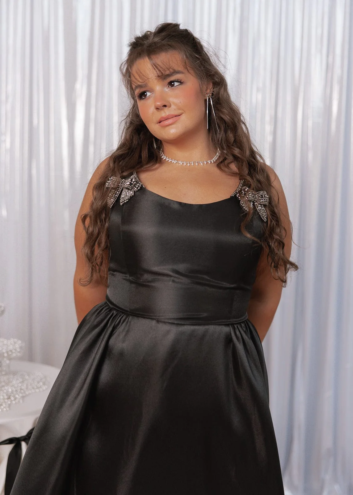 Spencer Bow-Detail Corset Knee Length Dress - Black - Image 6