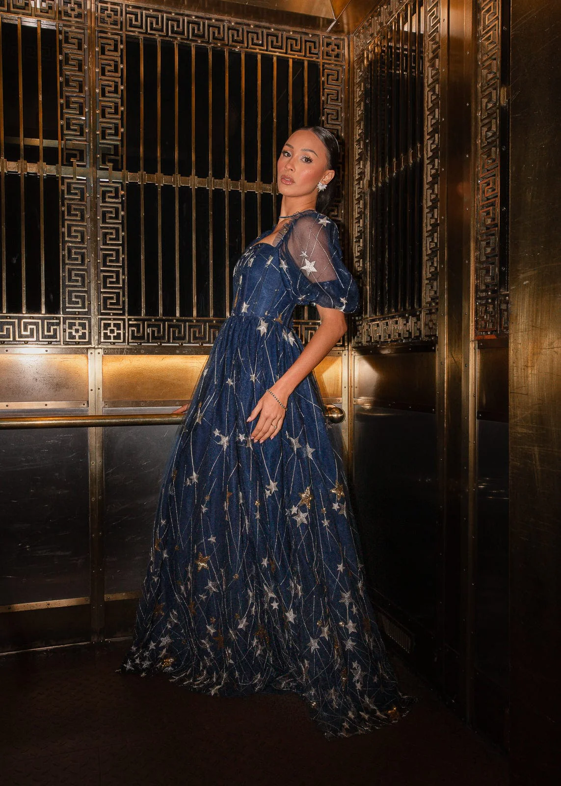 Starla Star Print Corset Maxi Dress - Navy - Image 11