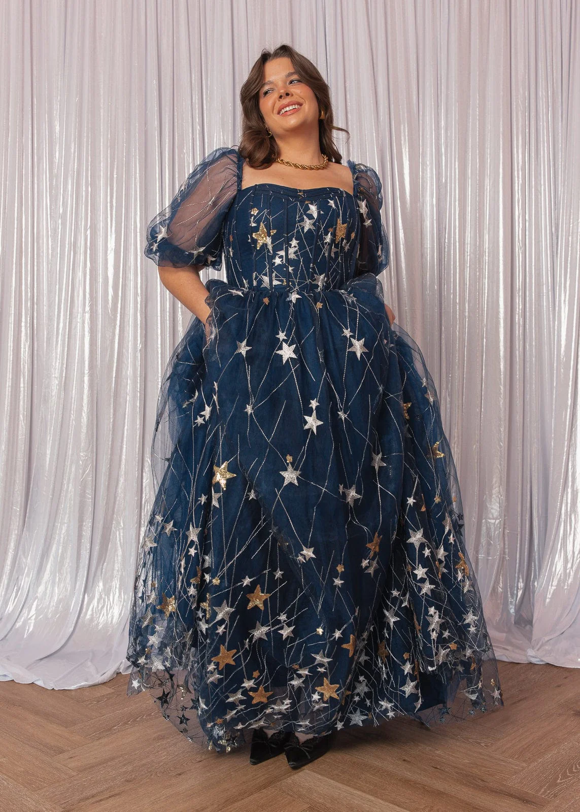 Starla Star Print Corset Maxi Dress - Navy - Image 12