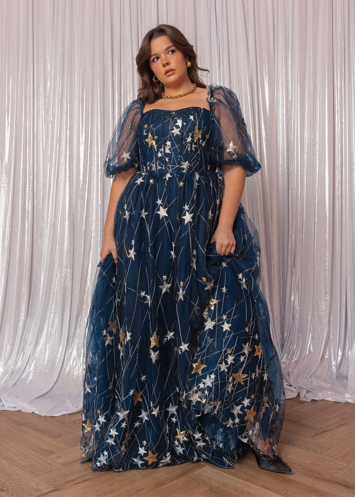 Starla Star Print Corset Maxi Dress - Navy - Image 3