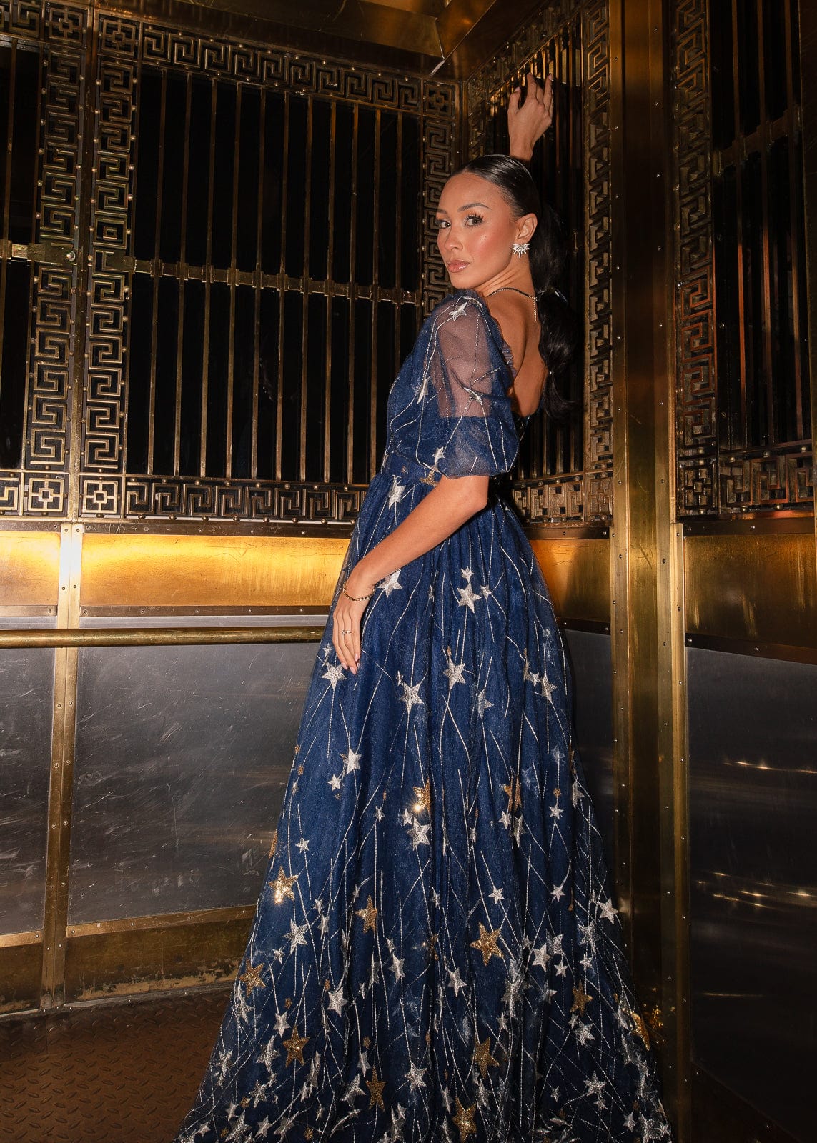 Starla Star Print Corset Maxi Dress - Navy - Image 7