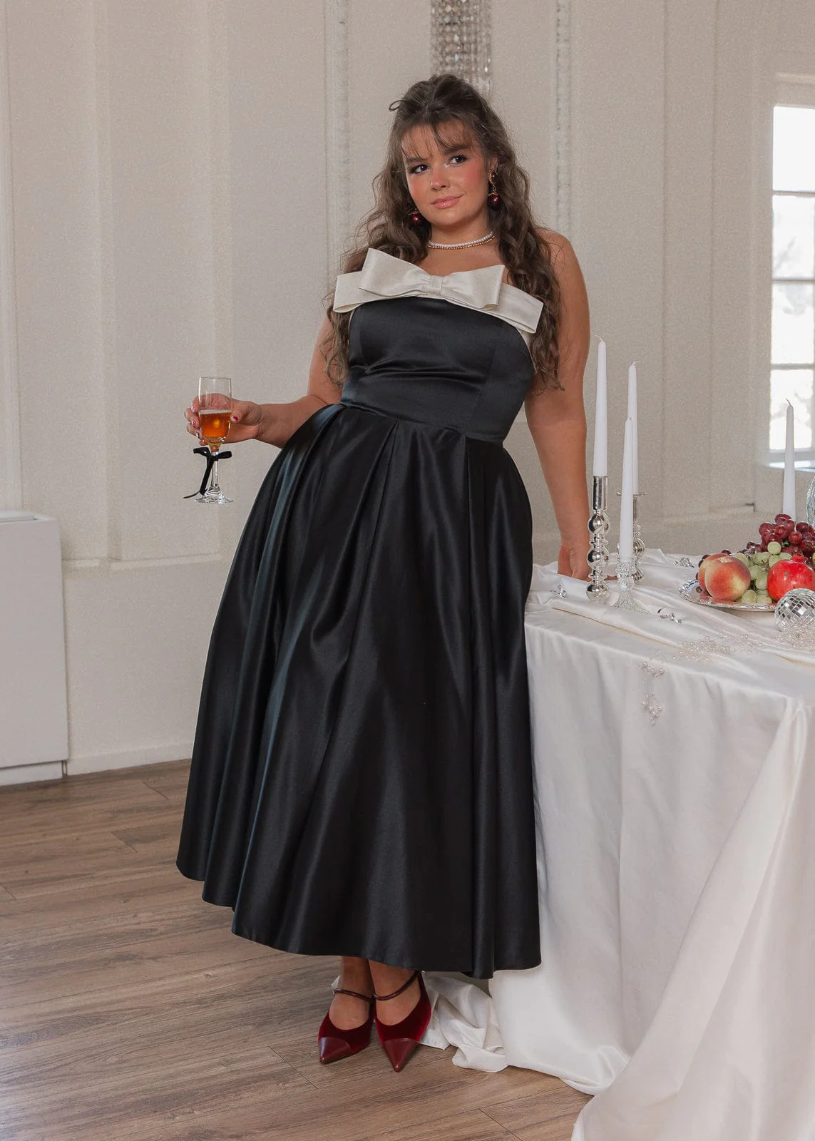 Sutton Satin Bow Strapless Dress - Black - Image 4
