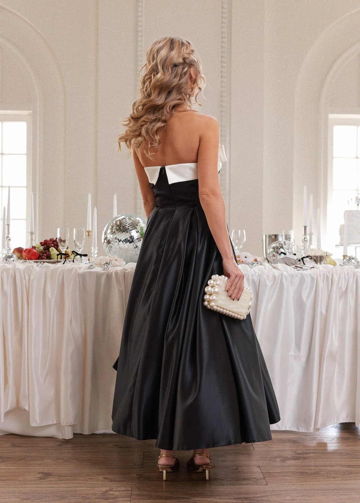 Sutton Satin Bow Strapless Dress - Black - Image 5