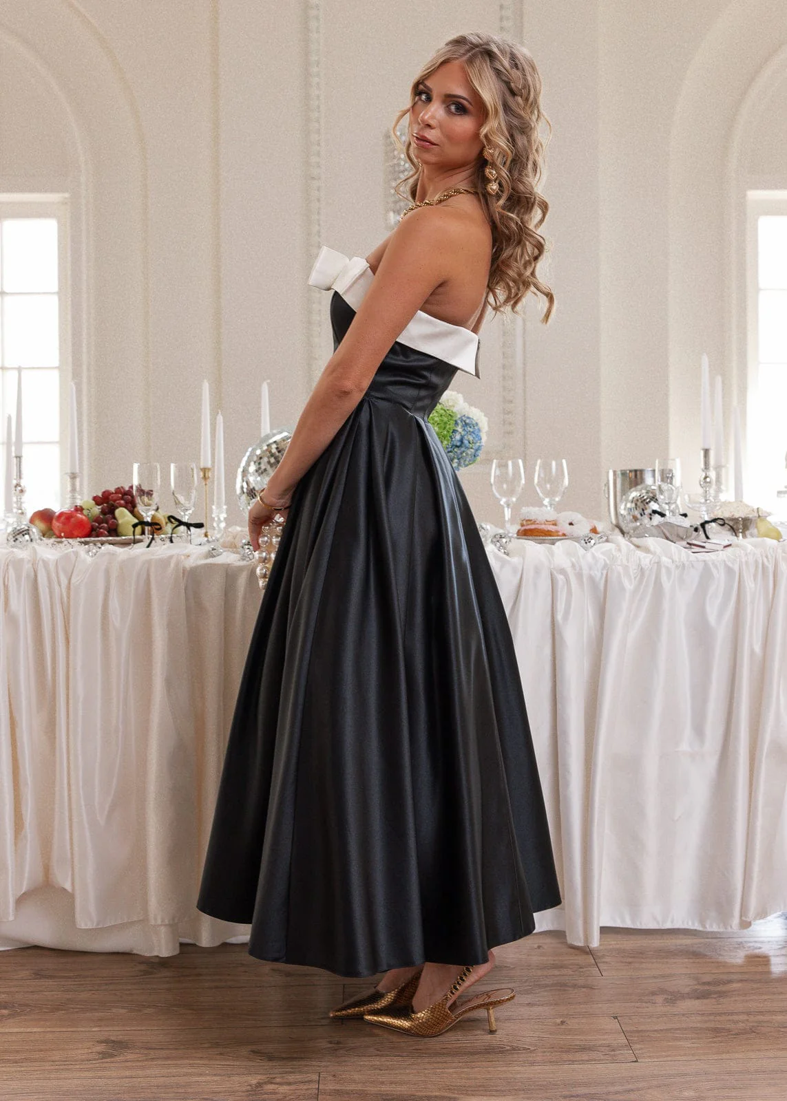 Sutton Satin Bow Strapless Dress - Black - Image 8